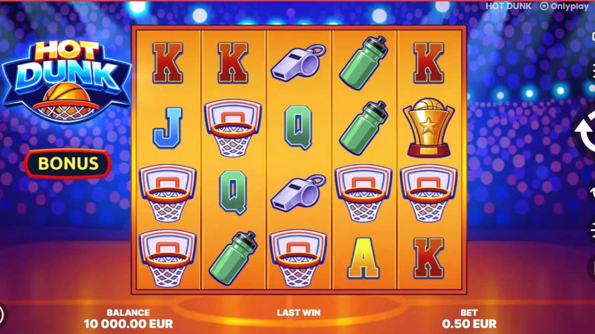 Tampilan visual slot Hot Dunk dengan tema arena basket yang energik