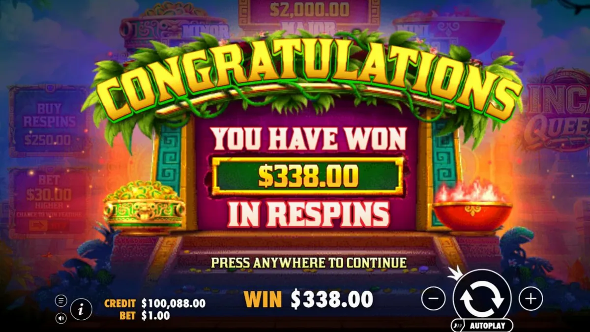 Tampilan visual slot Inca Queen dengan latar belakang pegunungan dan kuil kuno.