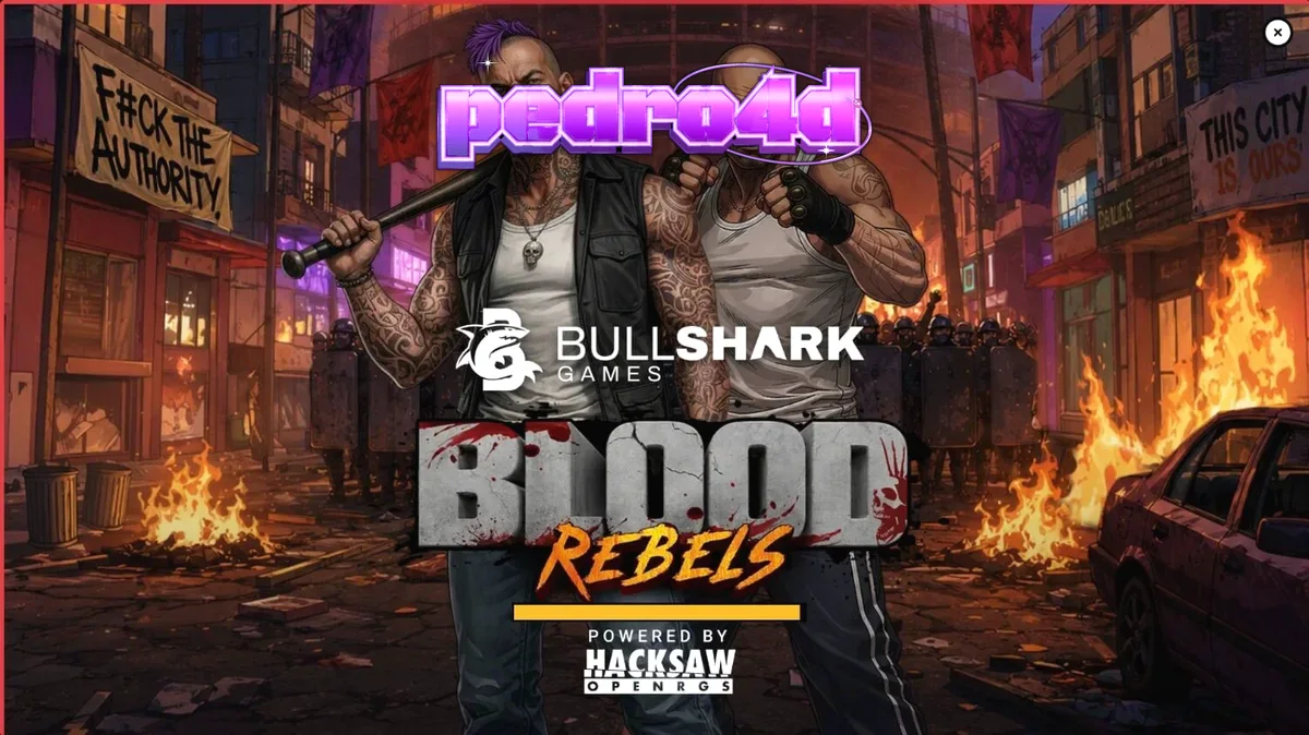 Tampilan visual slot Blood Rebels dengan tema urban dan simbol senjata